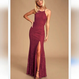 Lulu's Splendor of Love Wine Red Lace Maxi Dress Size Large
